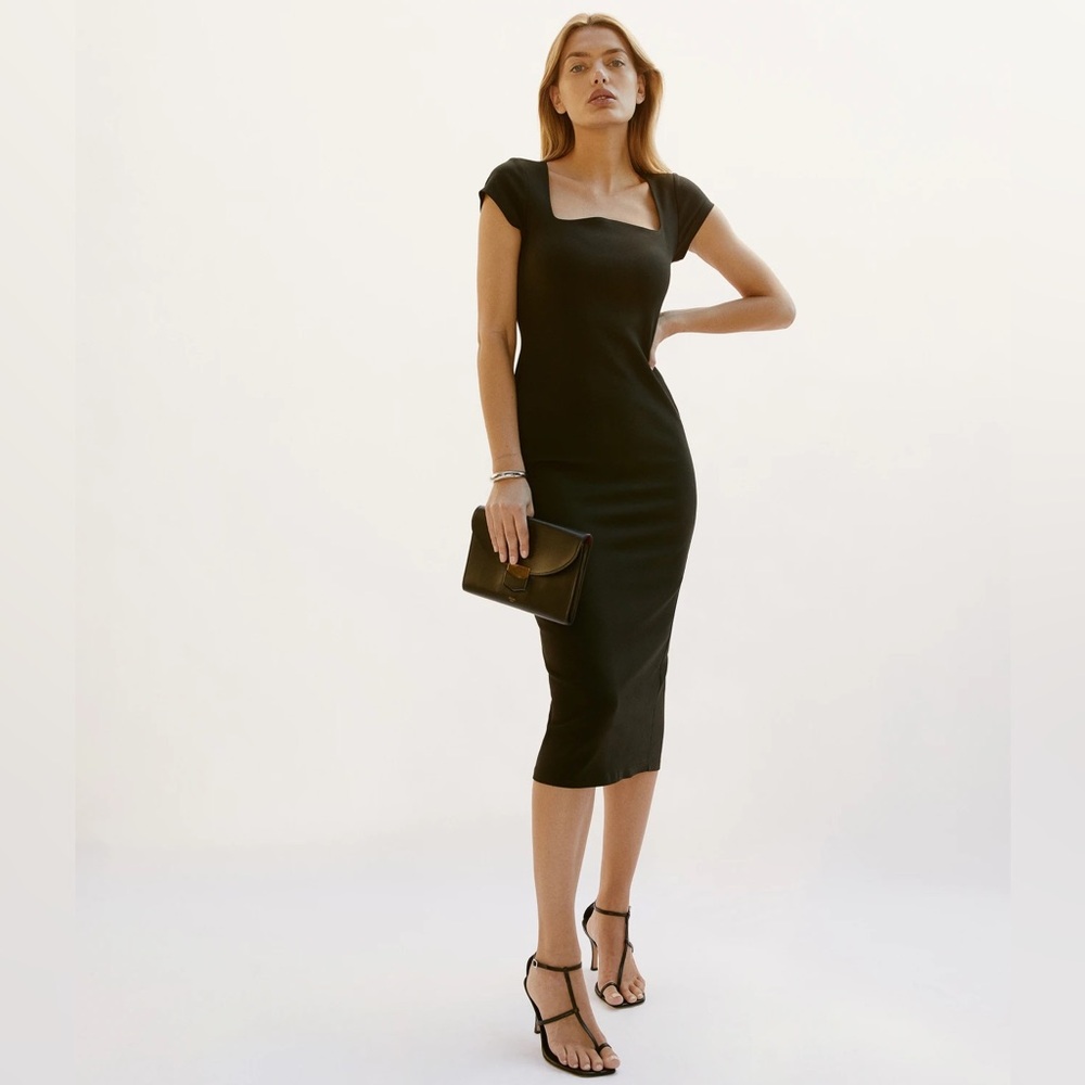 Reformation Black Square-Neck Midi Dress